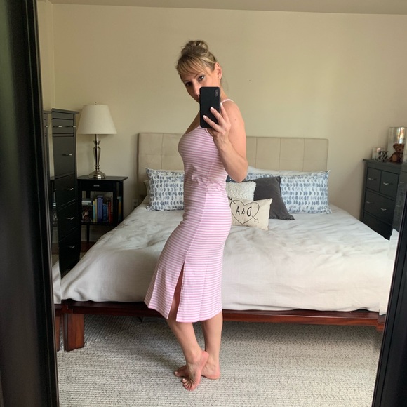 | j.crew • pink & white stripe midi dress • small | - Picture 2 of 6